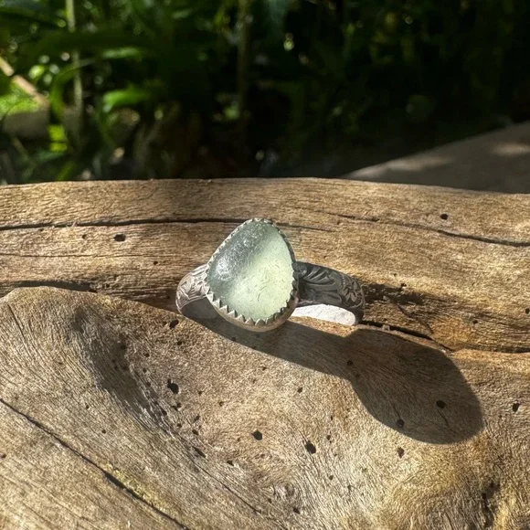 Sea foam sea glass natural floral sterling & fine silver - Picture 2 of 3